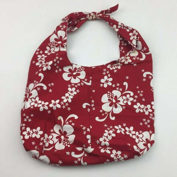 Handmade Red Hawaiian Flower Slouch Mini Tote Bag Boho Knotted Purse Scripture - Picture 1 of 9